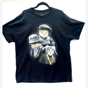 Vintage DOM Biker Cat Trio Huge Life Tee T-shirt Black Extra Large